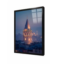 Tablosan Gece Galata Kulesi Çerçeveli Cam Tablo