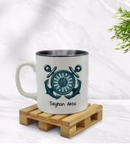 BK Gift Kişiye Özel Çapa ve Pusula Tasarımlı İçi Siyah Renkli Kupa Bardak Model 1