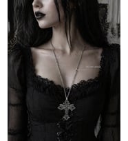 Gotik Haç Motifli Metal Kolye 60 cm Zincir Unisex Siyah Gümüş Renk