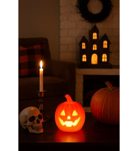Halloween Temalı Balkabağı Dekoru Pilli Mum İle Kullanım Masaüstü Temalı Aydınlatma Ev Dekorasyonu (Turuncu)
