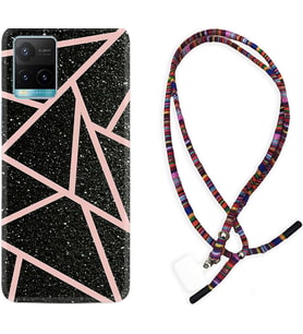 Vivo Y11S Y21S Y20 Y20S Y70 Kılıf Boyun Asklı Rasta Silikon Pembe Şeritli Mermer 1312