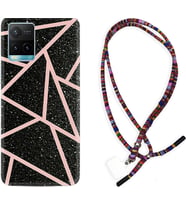 Vivo Y11S Y21S Y20 Y20S Y70 Kılıf Boyun Asklı Rasta Silikon Pembe Şeritli Mermer 1312