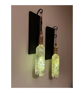 Led Işıklı Siyah Renkli Buzlu Eskitme Cam Salon Bar Bahçe Dekoru Şarap Şişesi Duvar Aplik 2'li Set (Çok Renkli)