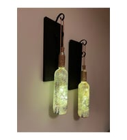Led Işıklı Siyah Renkli Buzlu Eskitme Cam Salon Bar Bahçe Dekoru Şarap Şişesi Duvar Aplik 2'li Set (Çok Renkli)