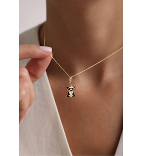 Siyah Mineli Panda Kilitli Charm Kolye