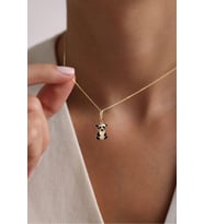 Siyah Mineli Panda Kilitli Charm Kolye