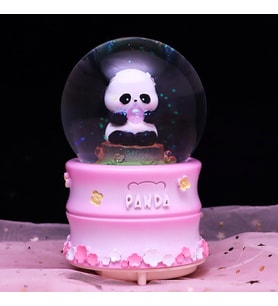 Dekoratif Pembe Panda Işıklı Müzikli Püskürtmeli Büyük Boy Kar Küresi