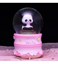 Dekoratif Pembe Panda Işıklı Müzikli Püskürtmeli Büyük Boy Kar Küresi