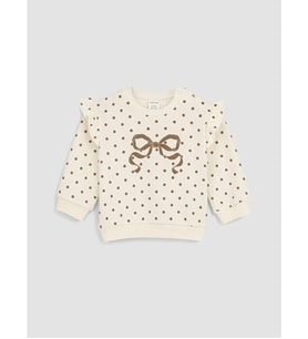 LCW baby Ekru Puantiyeli Kız Bebek Kalın Sweatshirt