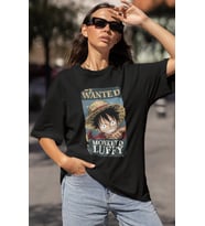Wanted Monkey D. Luffy Baskılı Unisex Oversize One Piece Anime Karakter Tişört
