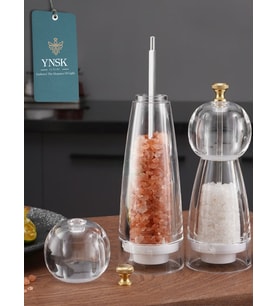 PureX  Akrilik Tuz ve Karabiber Değirmeni Baharat Öğütücü Şeffaf Lüx Gold Detaylı 2'li