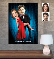 Kişiye Özel Karikatür Baskılı Ahşap Tablo Sevgili-16 30x40