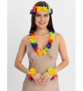 Rengarenk Hawaii Kolye Taç Bileklik Seti 4 Parça