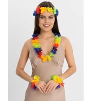 Rengarenk Hawaii Kolye Taç Bileklik Seti 4 Parça
