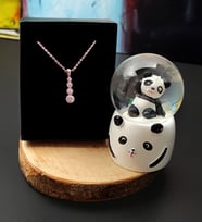 Panda Mini Işıklı Kar Küresi& Rose Gold Zirkon Taşlı Kolye Hediye Seti