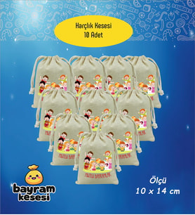 Bayram Harçlık Kesesi 10'lu – Baskılı Ham Bez Bayram Kesesi, Çocuklar İçin Bayram Hediyesi Model-7