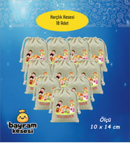 Bayram Harçlık Kesesi 10'lu – Baskılı Ham Bez Bayram Kesesi, Çocuklar İçin Bayram Hediyesi Model-7