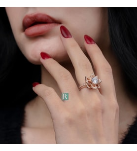 925 Ayar Gümüş Yüzük Lotus Çiçeği Tasarım Baget Taşı İşlemeli Lüks Takı 14 Kaplama bronz