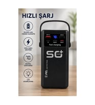 50.000 mAh Powerbank – 22,5 W Hızlı Şarj 4 Dahili Kablolu Dijital Göstergeli