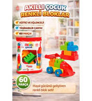 Akıllı Çocuk Renkli Bloklar 60 Parça Eğitici ve Taşınabilir Yapı Oyuncağı