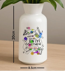 BK Gift Kişiye Özel Öğretmenler Günü Tasarımlı Seramik Vazo-5, Ev Hediyesi, Öğretmene Hediye