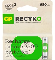 Batteries ReCyko 650 AAA İnce Kalem Ni-Mh Şarjlı Pil, 1.2 Volt, 2'li Kart