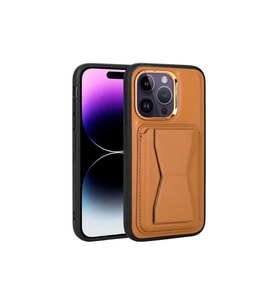 Apple iPhone 14 Pro Max Uyumlu Kılıf Kartlıklı Standlı Pu Deri Zore Memo Kapak (Açık Kahve)