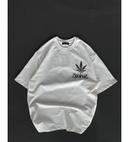 Unisex Bisiklet Yaka Baskılı Oversize T-Shirt - Beyaz