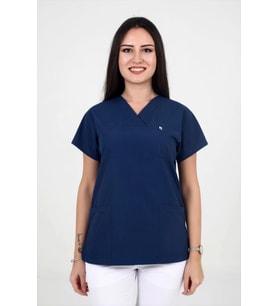 Deniz Iş Kadın Terrycotton Yarasakol Gece Mavisi Rengi Scrubs Teküst