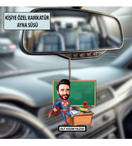 Kişiye Özel Karikatür Öğretmen Ayna Süsü – Araç İçi Öğretmene Hediye