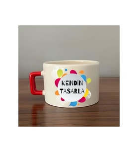 Kendin Tasarla Kırmızı Kulplu C Fincan