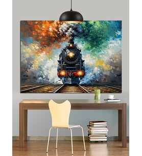 Buharlı Tren Gece Yolculuğu Dekoratif Kanvas - Mdf Ahşap Tablo