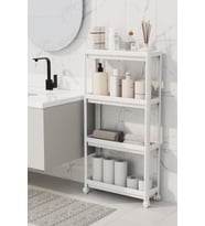 Mithra Life 4 Katlı Tekerlekli Slim İnce Beyaz Banyo Mutfak Rafı MIT1200