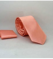 Yavru Ağzı Slim Fit (ince) Düz Renk Mendilli Saten Kravat - SS-44 (Renksiz)