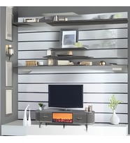 Maya Şömineli Tv Sehpası Antrasit Gümüş Şeritli Oval Tasarım Alev Efektli 2 Çekmeceli  180x53x40 Cm