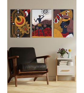 Afrika Etnik Desenli Kanvas Tablo Seti 3 Adet x 40x55cm (Karışık)