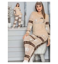 Peluşlu Kışlık Polar Pijama Takımı (Kahverengi)