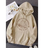 Unisex Come To The Woods Baskılı Oversize Sweatshirt (Bej)