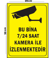 Metal Bu Bina 7-24 Saat Kamera İle İzlenmektedir 20cm x 30cm A4 Büyüklüğünde Uyarı Levhası Yönlendir