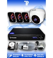 PICAM 4 Kameralı Kare 1 İç Kamera Set 500 GB HDD Full HD Gece Görüşlü Güvenlik Kamerası Sistemi