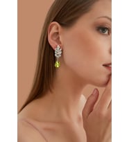 Kadın Sarı Clara Yaprak Elmas Kristal Taşlı Model Gümüş Sallantılı Günlük Abiye Elbise Balo Küpe