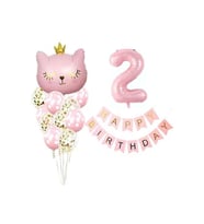 PEMBE KEDİLİ BALON SET
