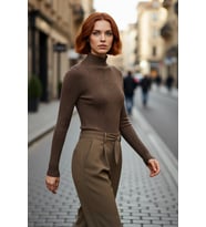Kadınlar İçin Dik Yaka Fitilli Dokuma Fitted Kalıp Uzun Kollu Basic Triko Kazak Kışlık Şıklık ve