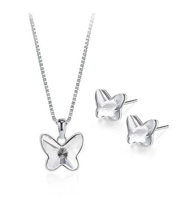 Monemel Kristal Beyaz Taşlı Kelebek Kolye Küpe Set (Altın Kaplama)