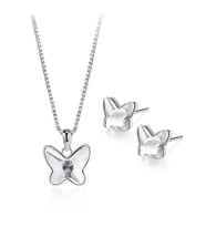 Monemel Kristal Beyaz Taşlı Kelebek Kolye Küpe Set (Altın Kaplama)