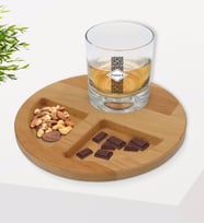 BK Gift Kişiye Özel İsimli Viski Bardağı ve Doğal Masif Ahşap Yuvarlak Sunum Tabağı Çerezlik Hediye Seti-25