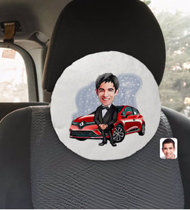 BK Gift Kişiye Özel Plakalı Erkek Renault Clio Karikatürlü Yuvarlak Araç Koltuk Yastığı-1