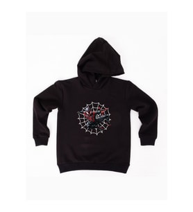 Spiderman baskılı örümcek adam kapüşonlu pamuklu kumaş çocuk sweatshirt (Siyah)