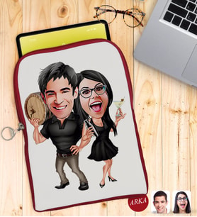 BK Gift Kişiye Özel Sevgililer Karikatürlü Taşınabilir Koruyucu Tablet Kılıfı & Organizer Çanta - Kırmızı-18
