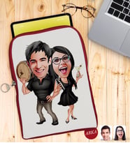 BK Gift Kişiye Özel Sevgililer Karikatürlü Taşınabilir Koruyucu Tablet Kılıfı & Organizer Çanta - Kırmızı-18